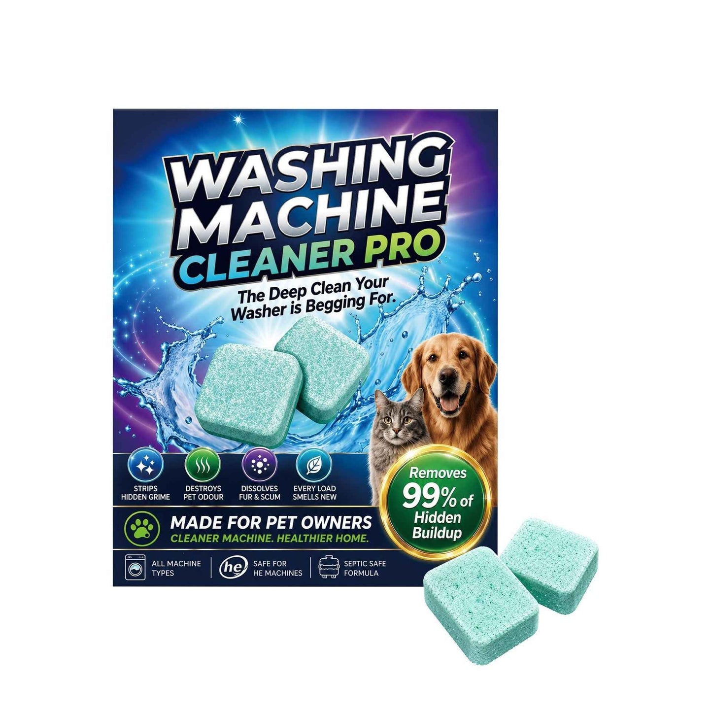 Washing Machine Cleaner Tablets 12pcs - Remove Pet Hair Odor from Drum Rubber Seal Gasket