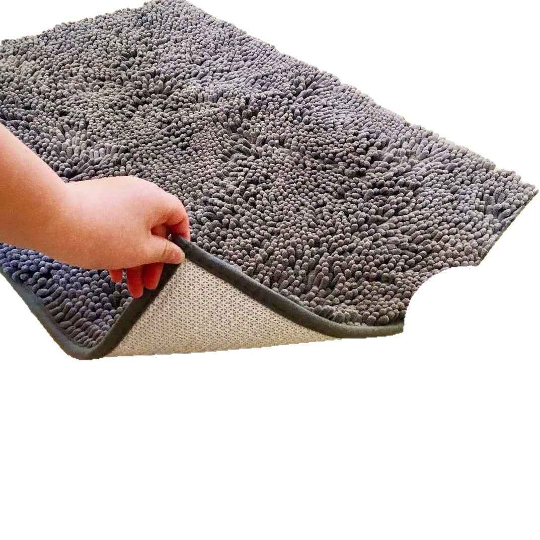 Solid-color Long-pile Chenille Bath Mat, Water-absorbent Foot Pad