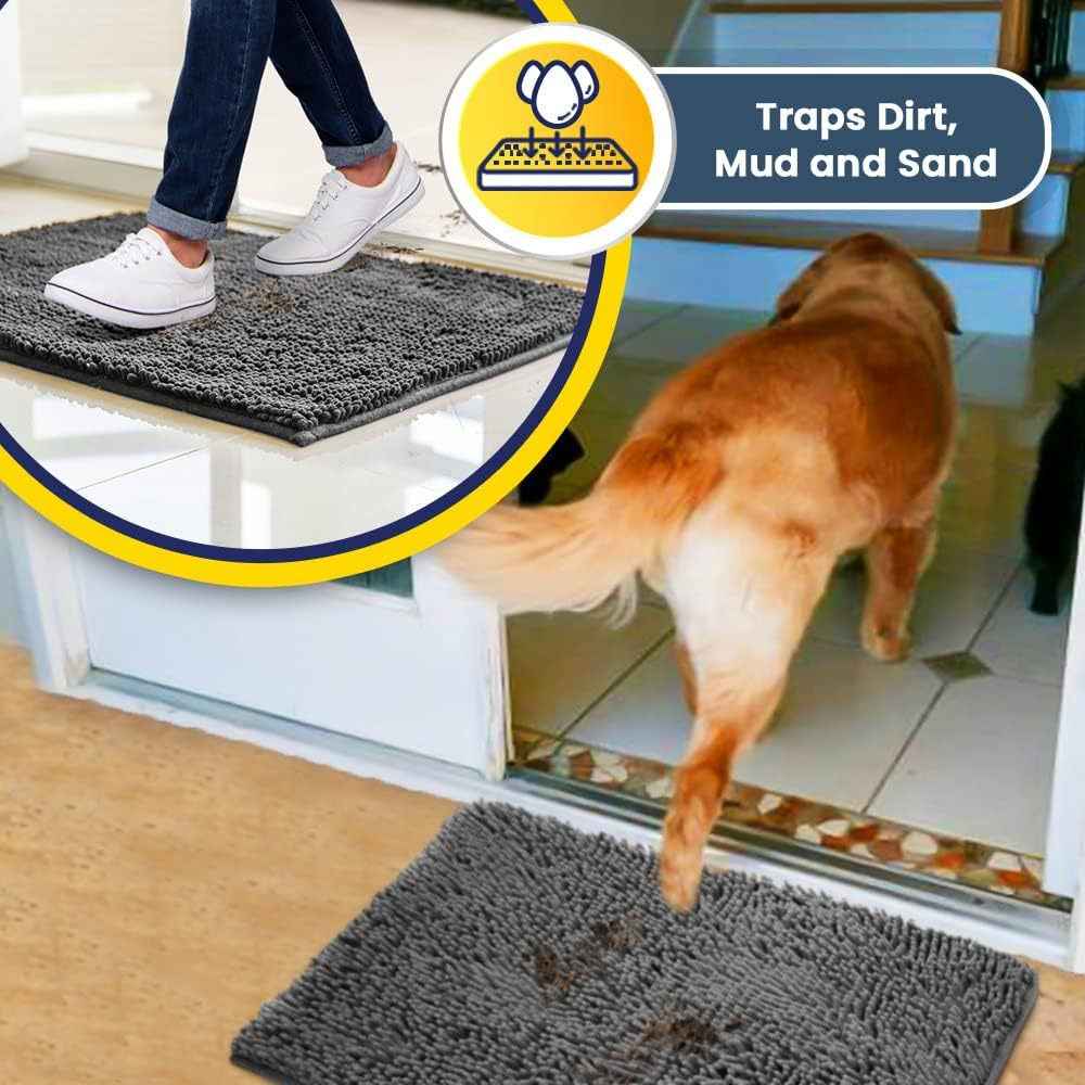 Solid-color Long-pile Chenille Bath Mat, Water-absorbent Foot Pad