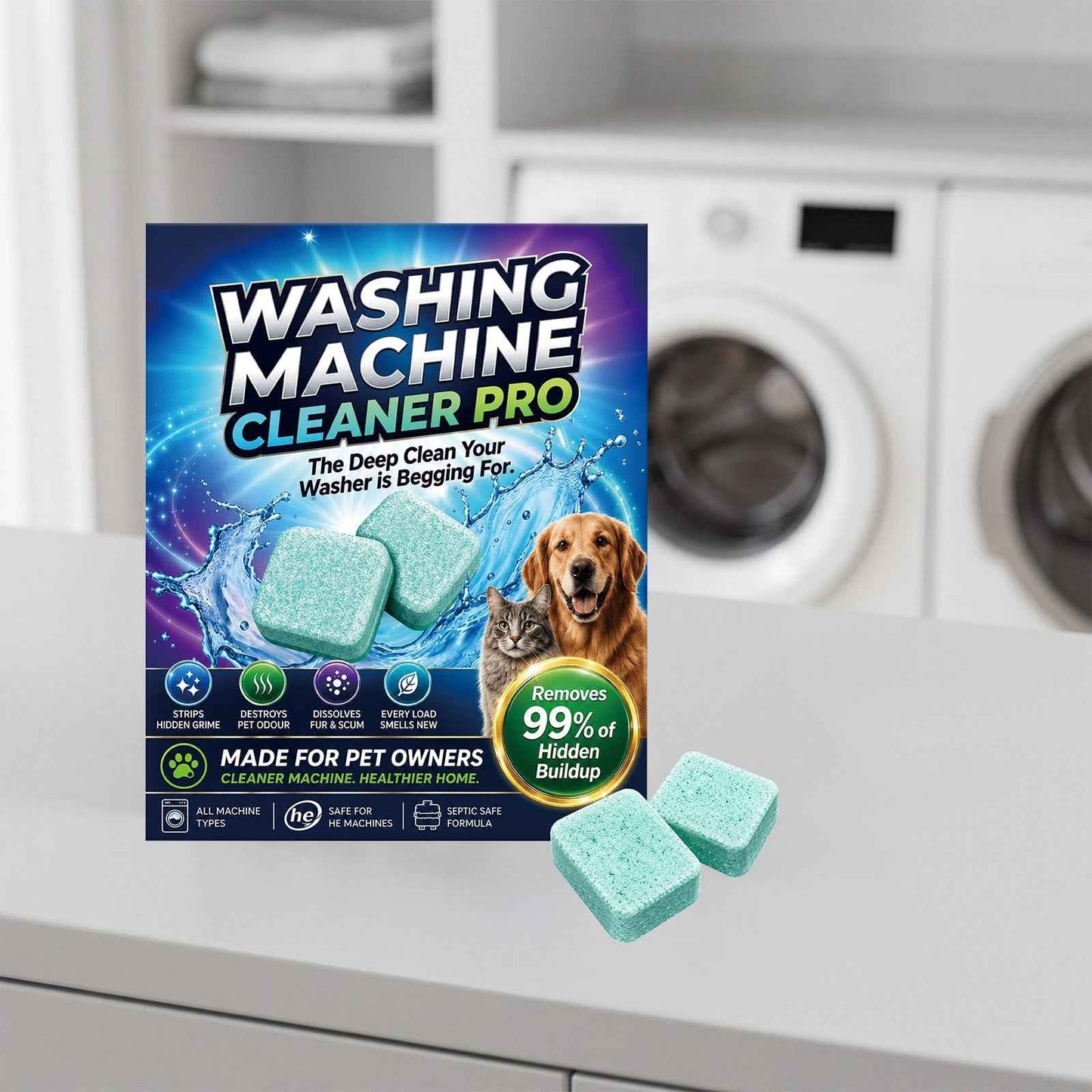 Washing Machine Cleaner Tablets 12pcs - Remove Pet Hair Odor from Drum Rubber Seal Gasket