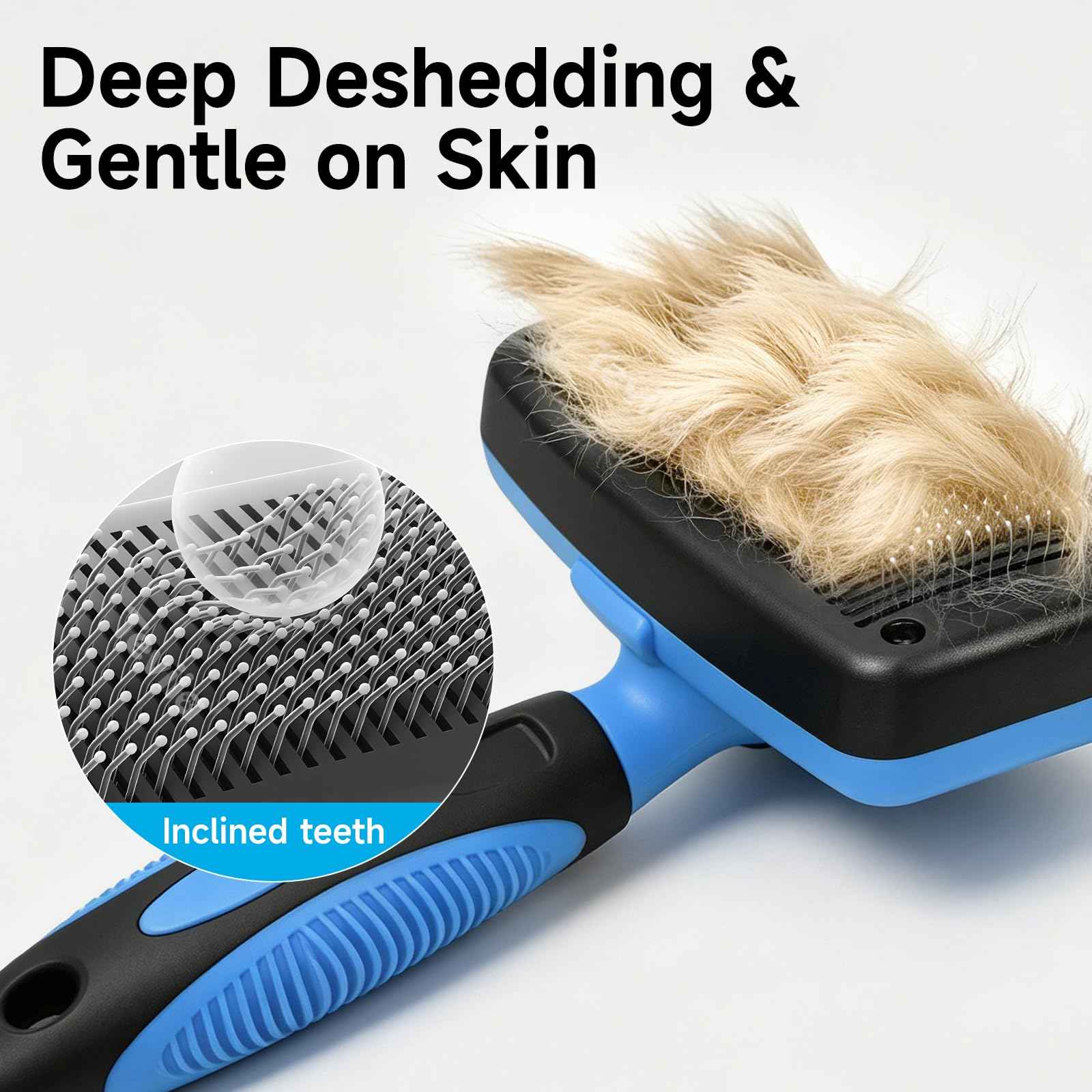 Self-Cleaning Dog Brush For Shedding, Slicker Brush & Grooming Tool  Dog Shedding Tool,Deshedder Brush,Undercoat Brush & Flea Comb, Ergonomic Handle,For Long-Haired Dogs & Indoor Cats