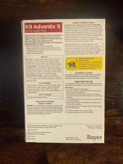 K9 Advantix II Flea & Tick Control Treatment for Extra Large Dogs Over 55 lbs | 6 Month Supply